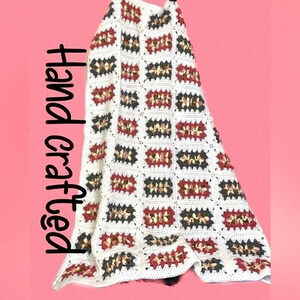 Handmade pink white grey  knit crochet baby lap afghan blanket bedding